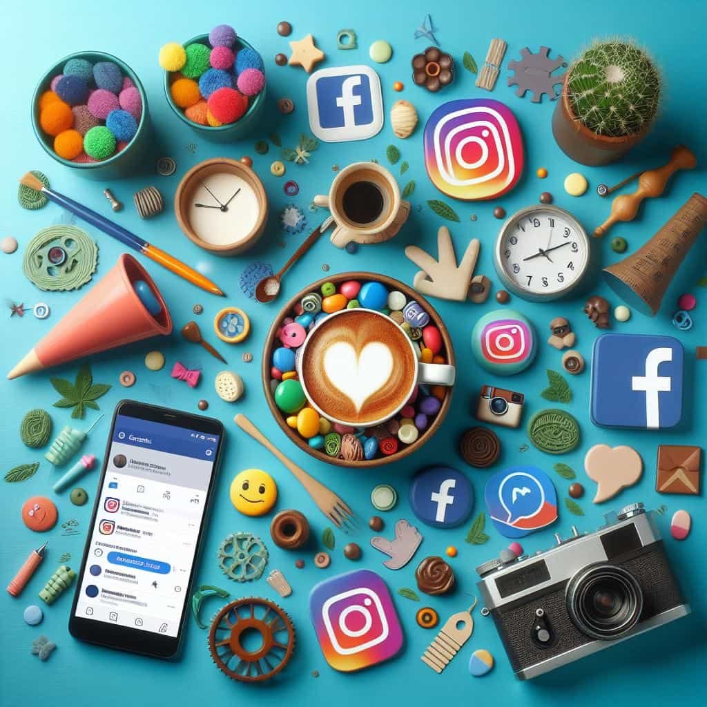 social media advertising - a desk displays social media icons